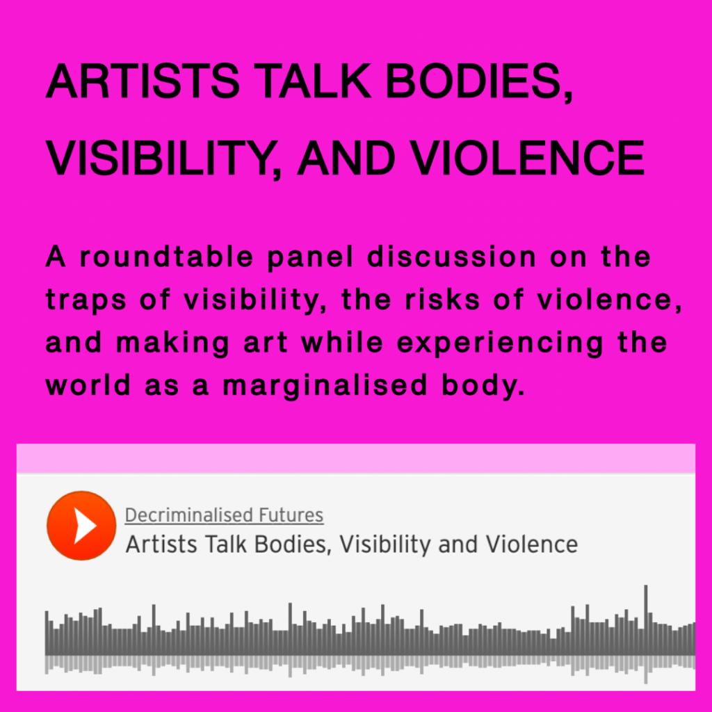An text image linking to a recording of a panel discussion at decriminalised futures. 